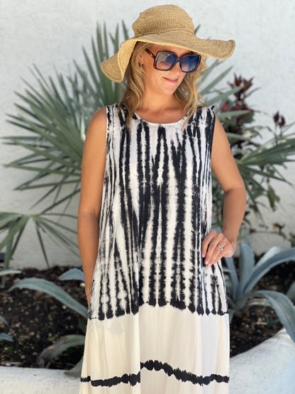 Kaftan Maxi One Size - Sleeveless Black & White