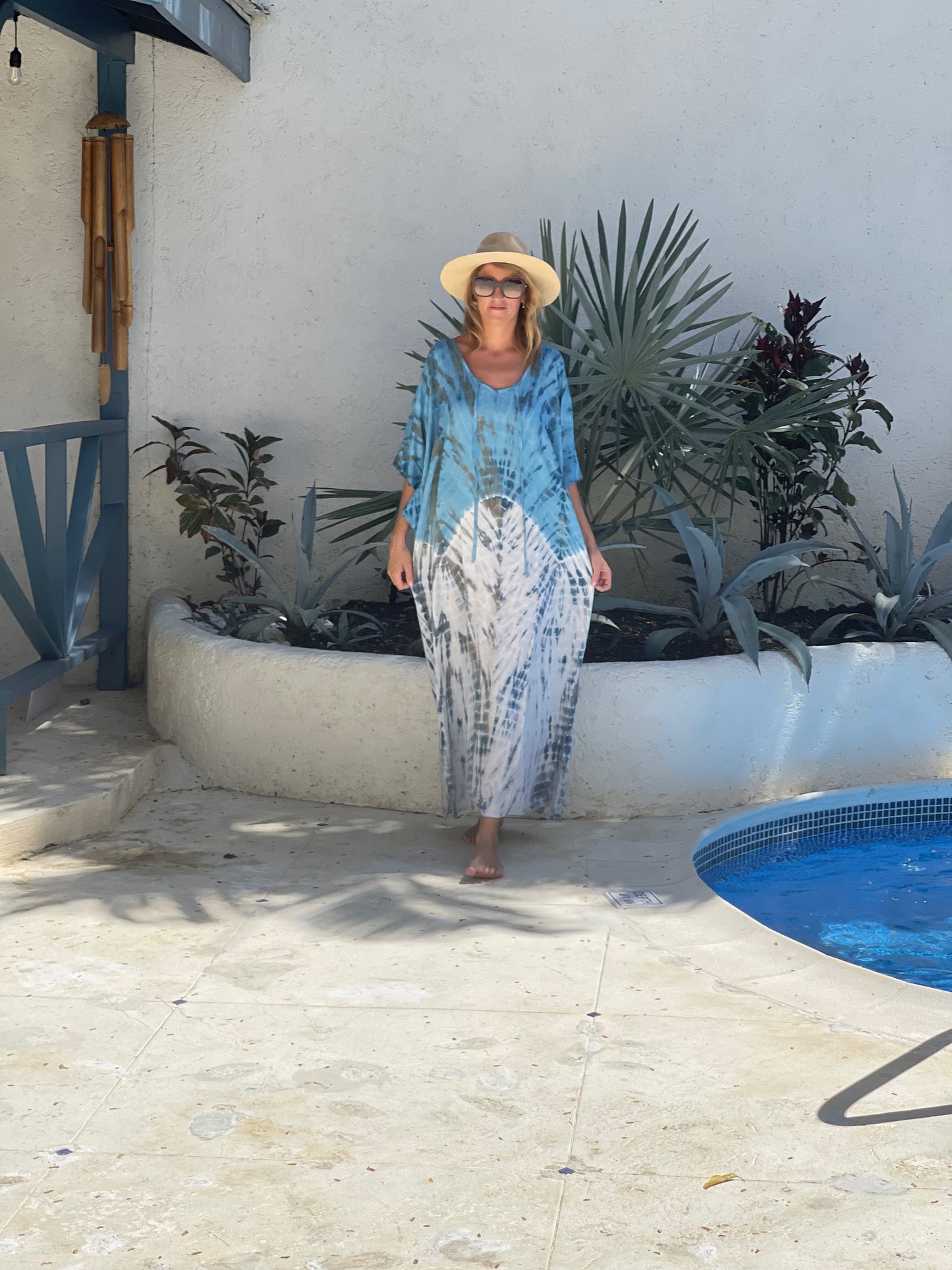 Kaftan Maxi One Size - Blue and white tye dye one size