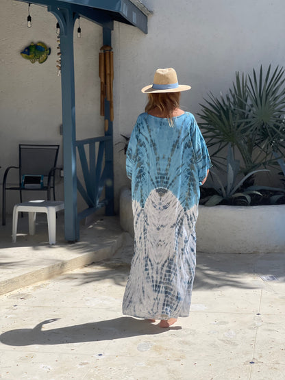 Kaftan Maxi One Size - Blue and white tye dye one size
