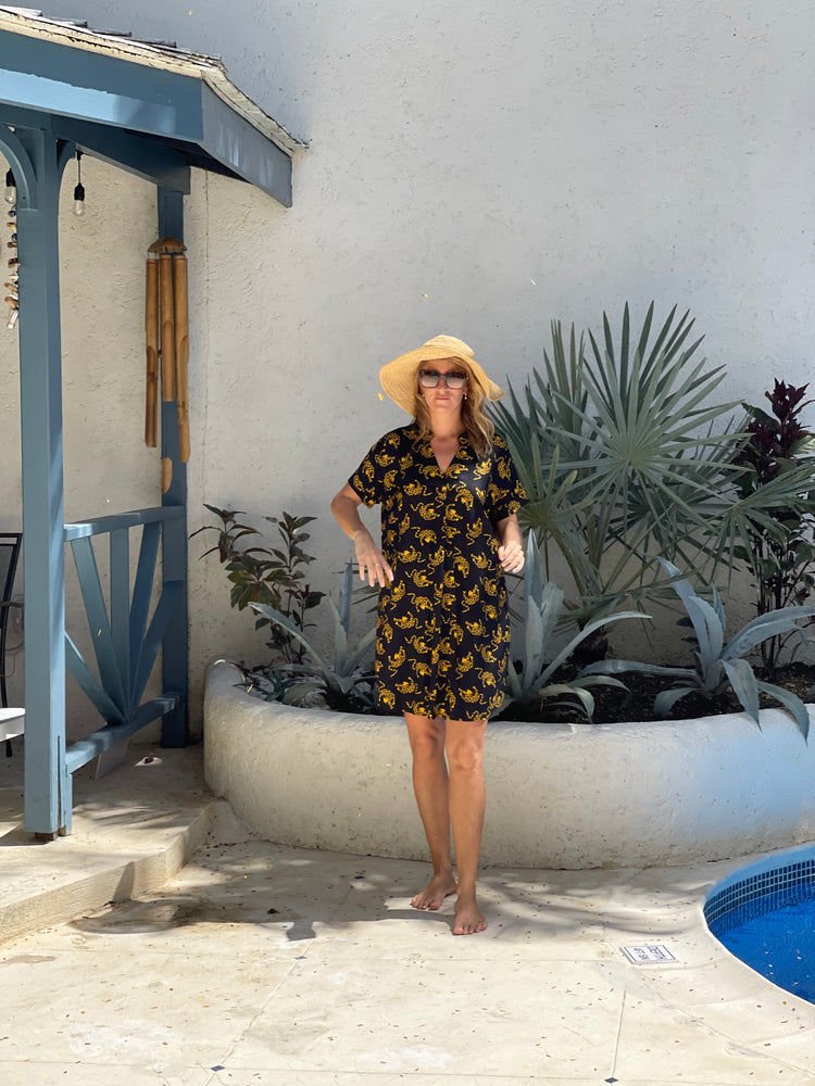 Dress One Size - Black with Gold Leopards