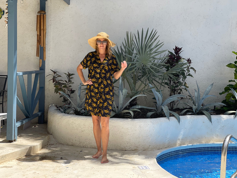 Dress One Size - Black with Gold Leopards