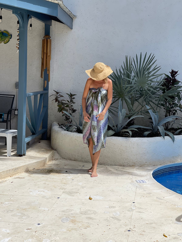 Silk sarong stunning sea of blues, moss and silvers