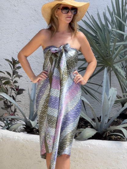 Silk sarong stunning sea of blues, moss and silvers