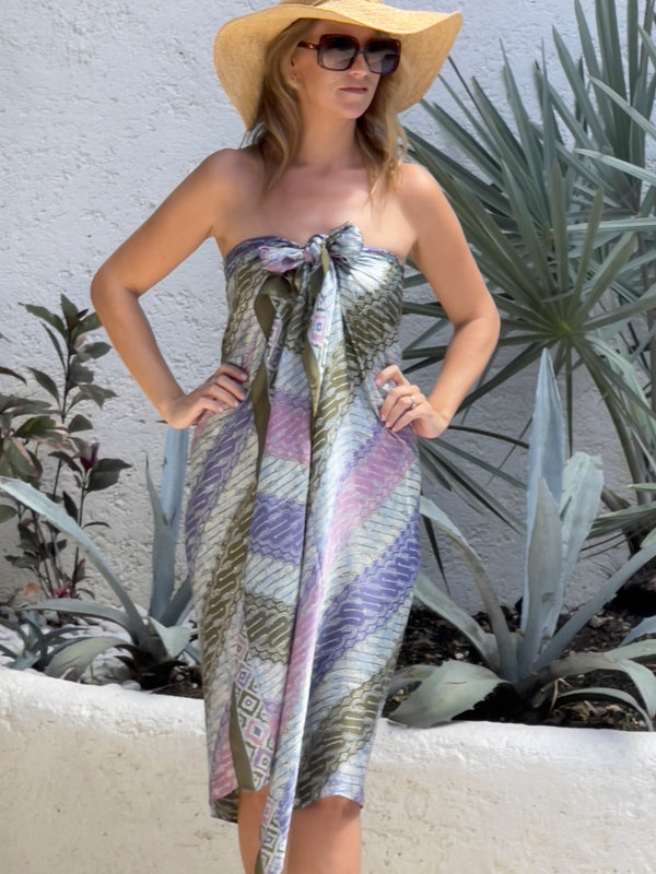 Silk sarong stunning sea of blues, moss and silvers