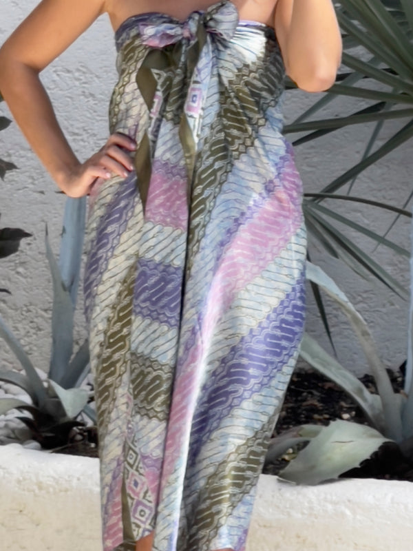 Silk sarong stunning sea of blues, moss and silvers