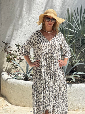 Amanda Leopard Dress, black and cream, one size