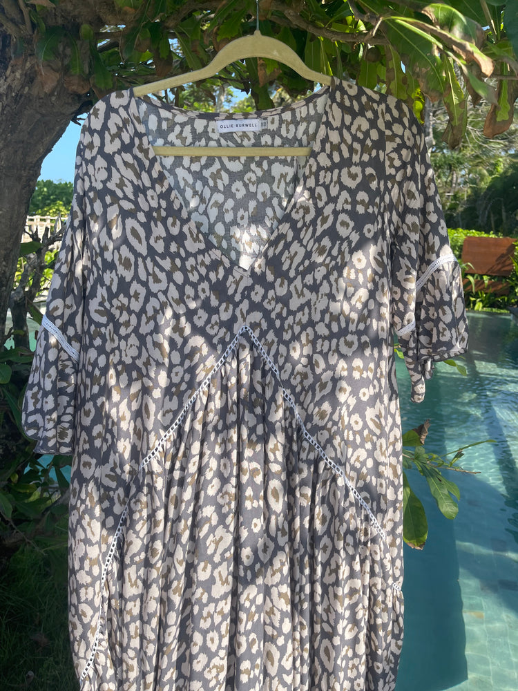 Amanda Dress - Grey and white  Leopard