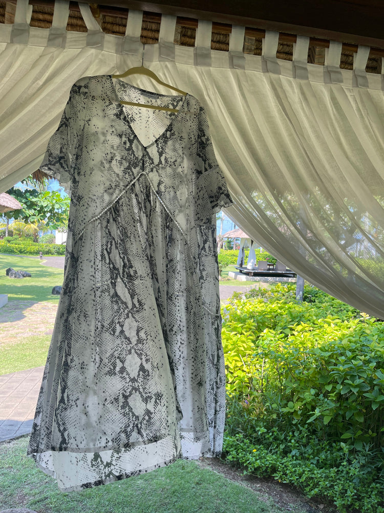 Amanda Dress - Snake Skin Grey and White