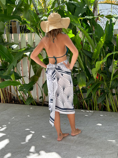 Voile Palm Deco - Indigo Blue & White