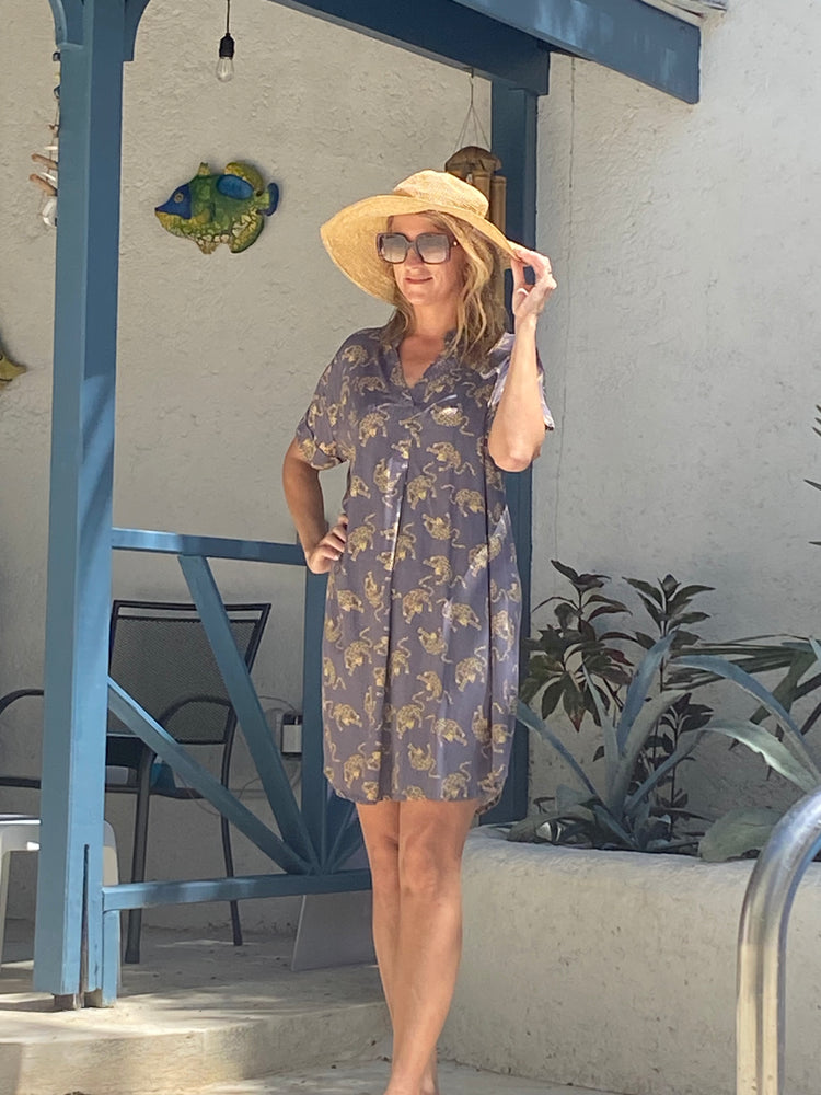 Dress One Size - Charcoal Grey with Gold Leopards