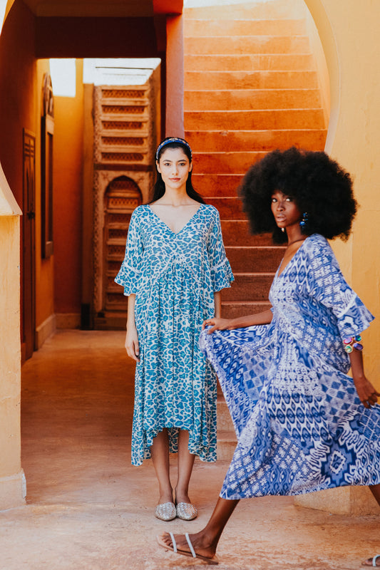 Amanda Dress, turquoise & blue leopard