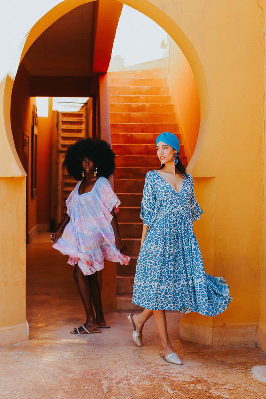 Amanda Dress, turquoise & blue leopard