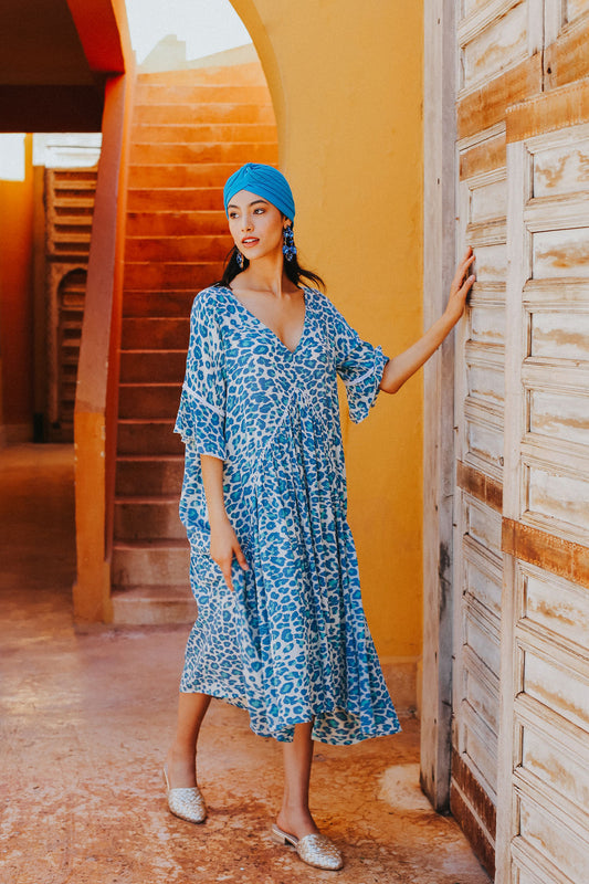 Amanda Dress, turquoise & blue leopard