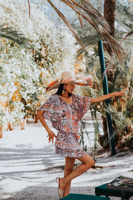 IBIZA Sequin  - Burnt Orange Leopard Print Mini Dress