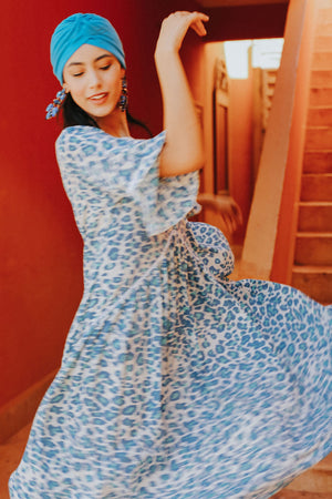 Amanda Dress, turquoise & blue leopard