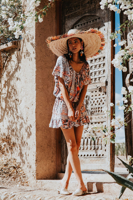 IBIZA Sequin  - Burnt Orange Leopard Print Mini Dress