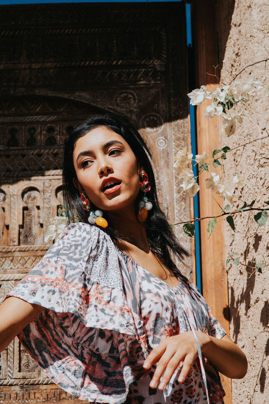 IBIZA Sequin  - Burnt Orange Leopard Print Mini Dress