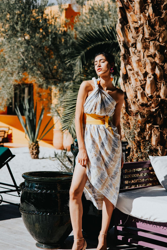 Sequin sarong tie dye elegant greys and pale yellow - 12