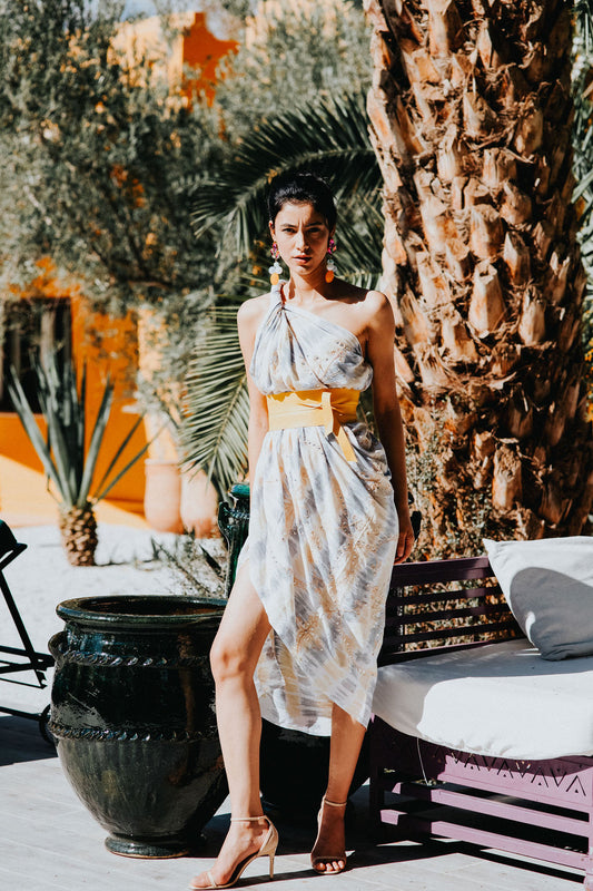 Sequin sarong tie dye elegant greys and pale yellow - 12