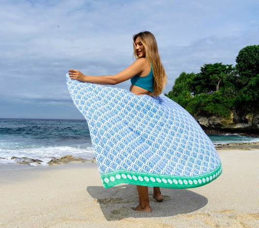 GEO design  voile  blue and green sarong