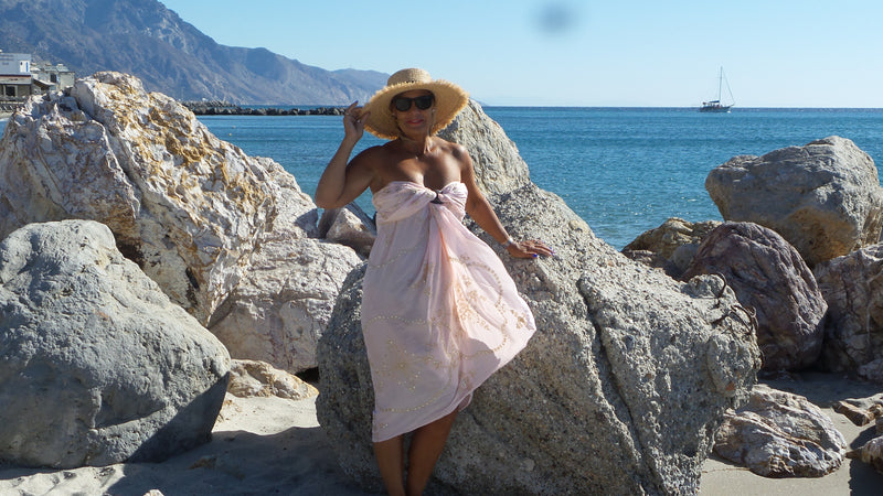 Sequin Sarong - Pale pink hand embroidered and  stitched  Sequin Sarong