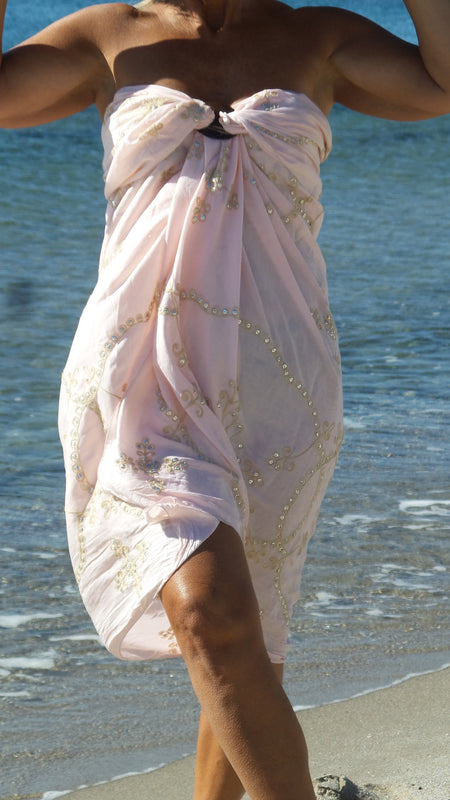 Sequin Sarong - Pale pink hand embroidered and  stitched  Sequin Sarong