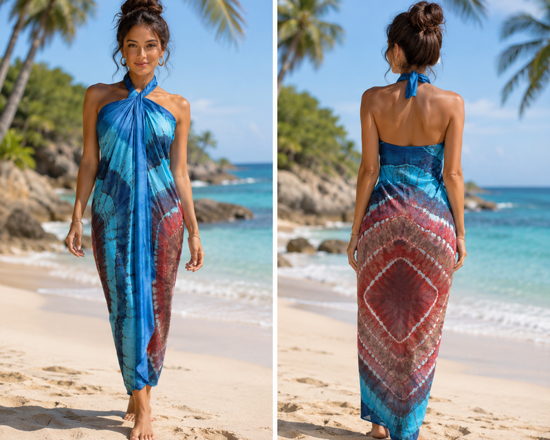 Tye dye cobalt blue multi colour   stunning silk sarong 'Ocean Jewels'