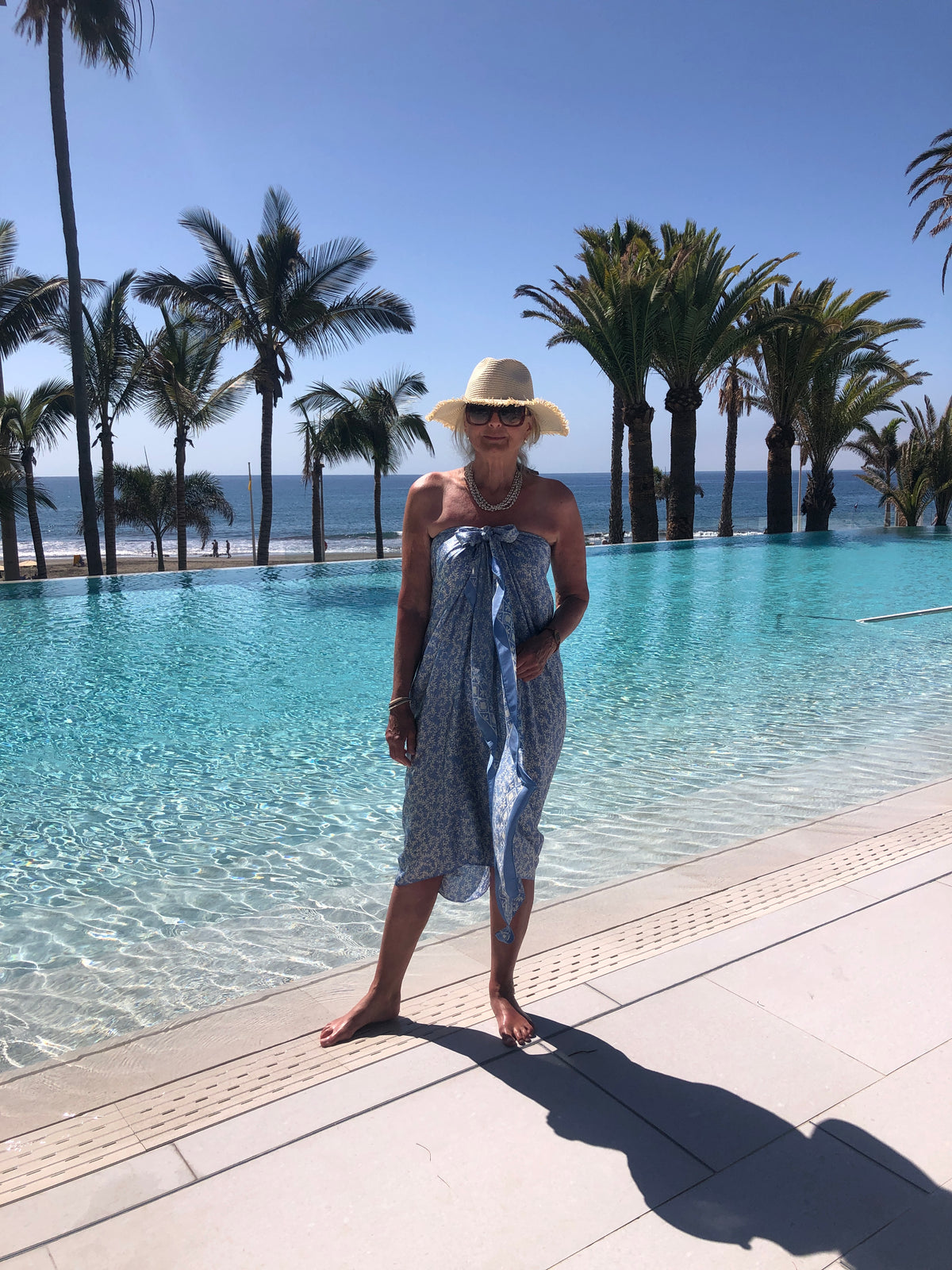 Newest Silk Sarong - Powder Blue & White-7