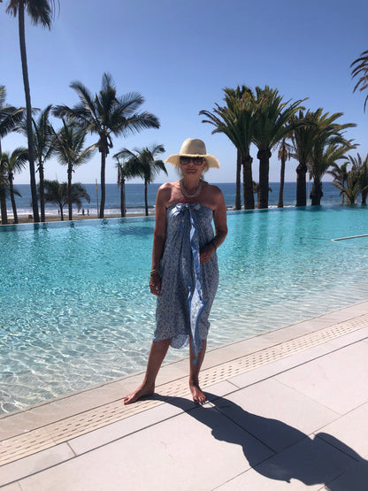 Newest Silk Sarong - Powder Blue & White-7