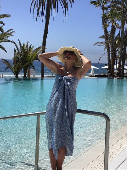Newest Silk Sarong - Powder Blue & White-7