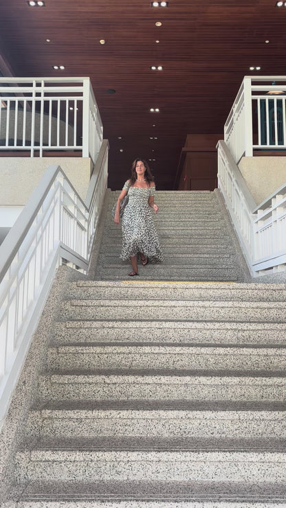 Leopard Print Sun dress ruched bodice on/off shoulders and tiered ruffle skirt