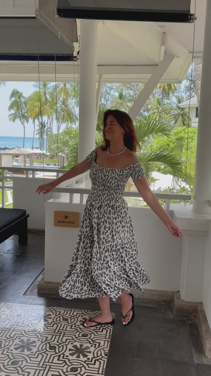 Sun dress ruched bodice on/off shoulders and tiered ruffle skirt 4 colours