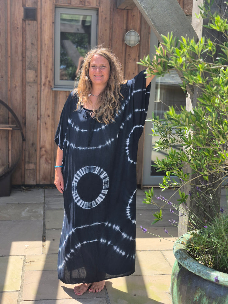 Kaftan maxi,one size, navy and blue loose and cool cover up in softest natural rayon