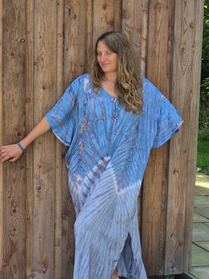 Kaftan Maxi One Size - Blue and white tye dye one size