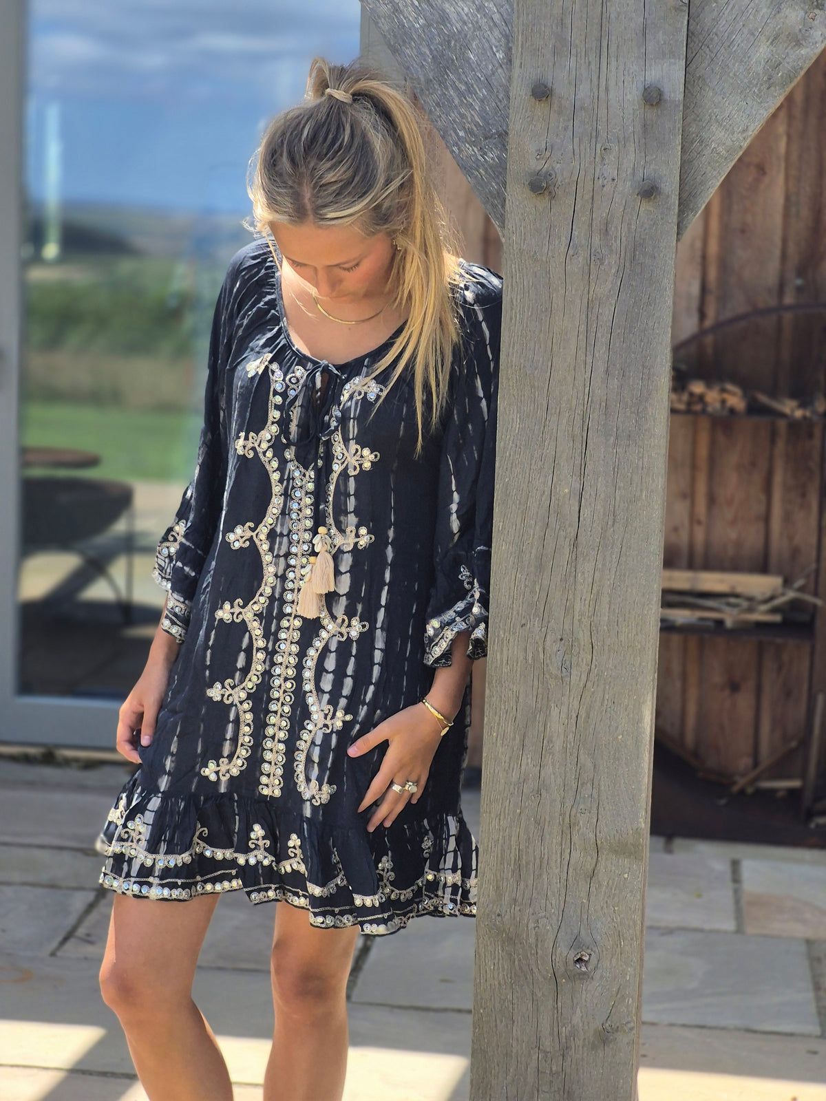 sequin dress ( Ibiza)   - Tye dye  black and gold s/m or m/l
