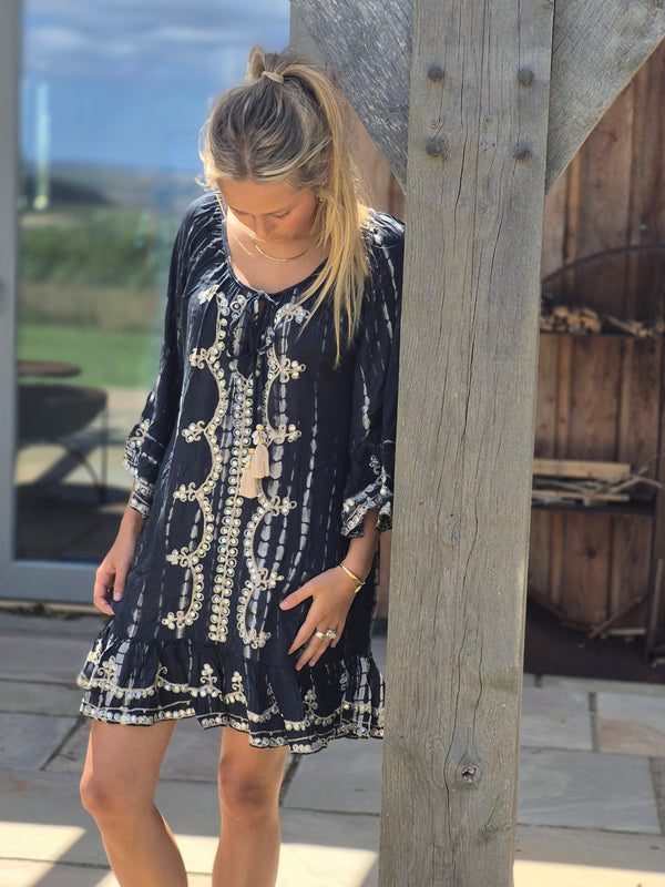 Kaftan sequin  Ibiza  beach cover up  - Tye dye  black and gold one size