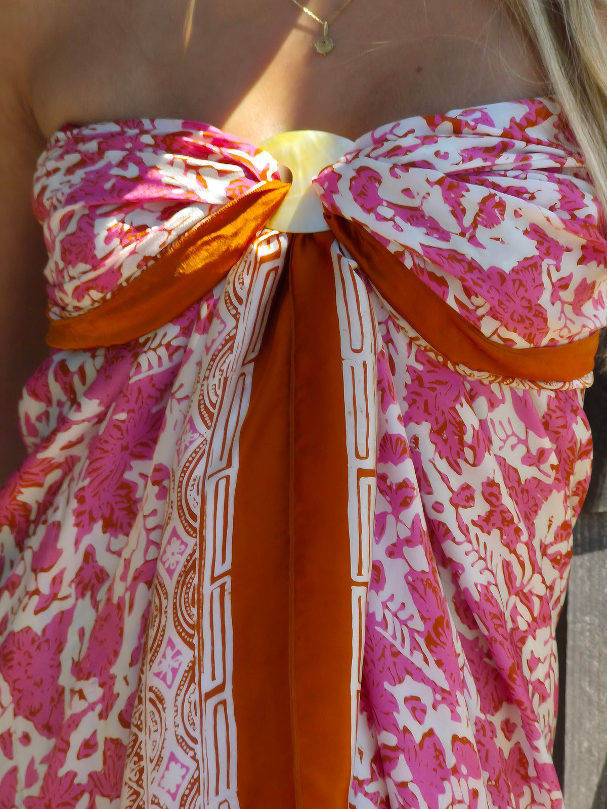 Pink and white with coral pure silk sarong 🪸