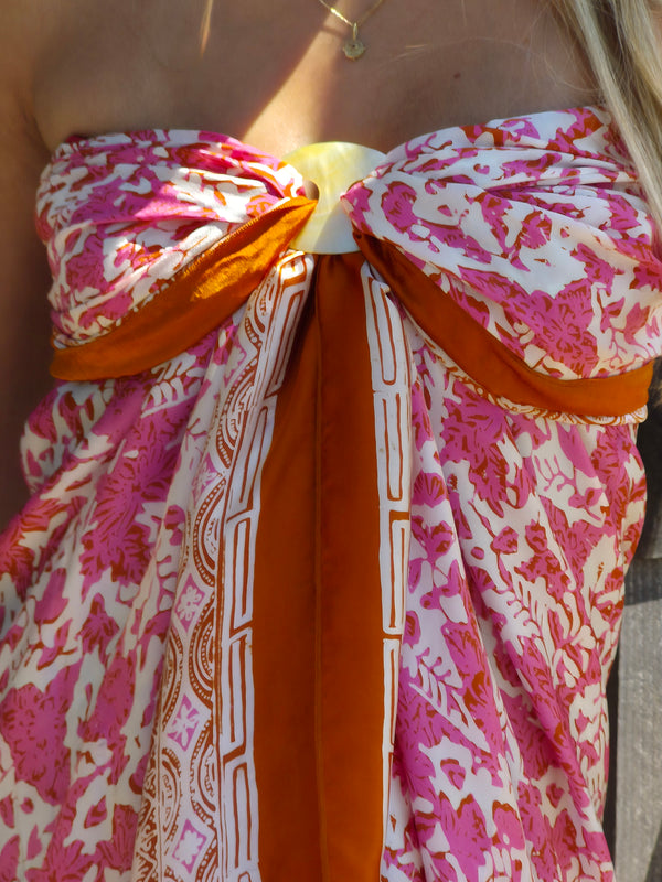 Pink and white with coral pure silk sarong 🪸
