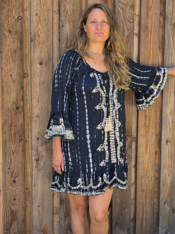 Kaftan sequin  Ibiza  beach cover up  - Tye dye  black and gold one size