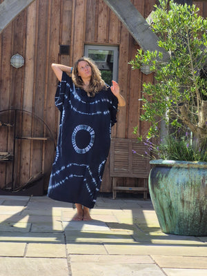Kaftan maxi,one size, navy and blue loose and cool cover up in softest natural rayon