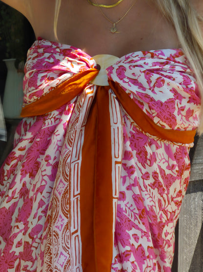 Pink and white with coral pure silk sarong 🪸