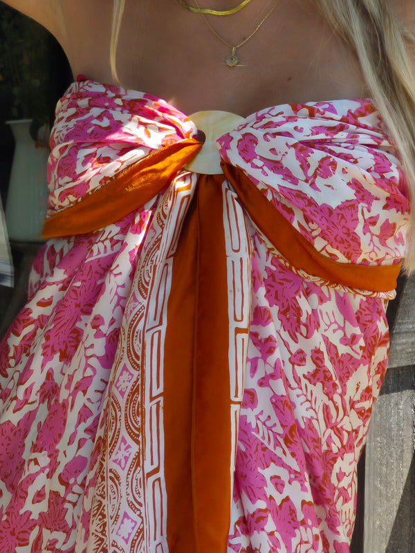 Pink and white with coral pure silk sarong 🪸
