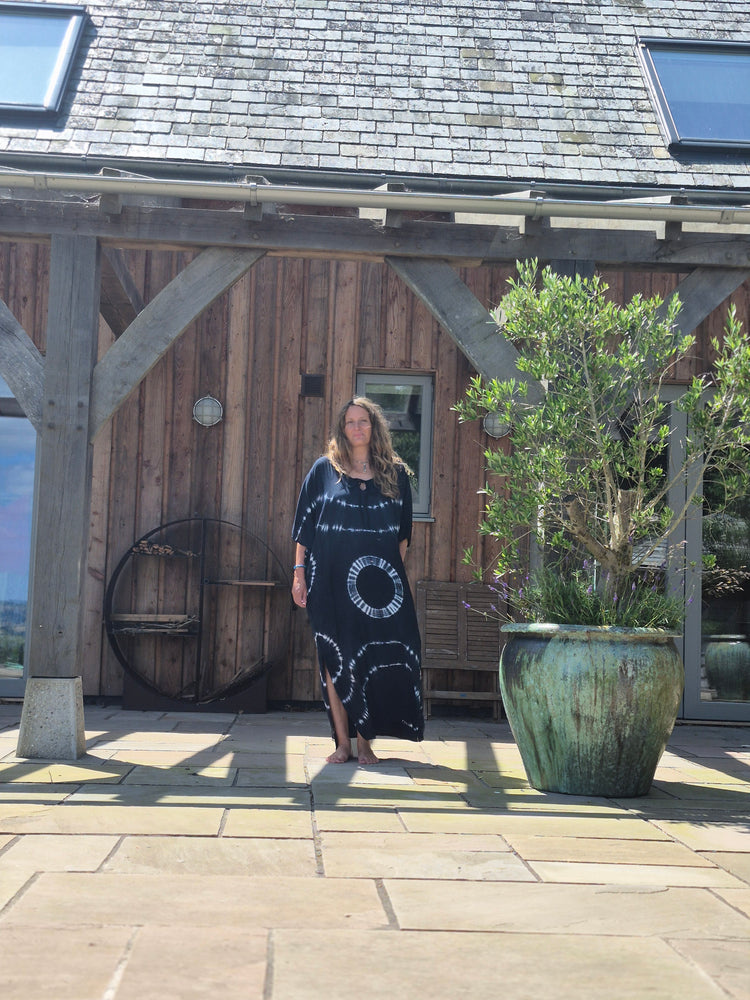 Kaftan maxi,one size, navy and blue loose and cool cover up in softest natural rayon