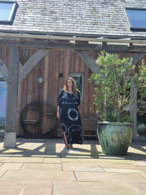 Kaftan maxi,one size, navy and blue loose and cool cover up in softest natural rayon