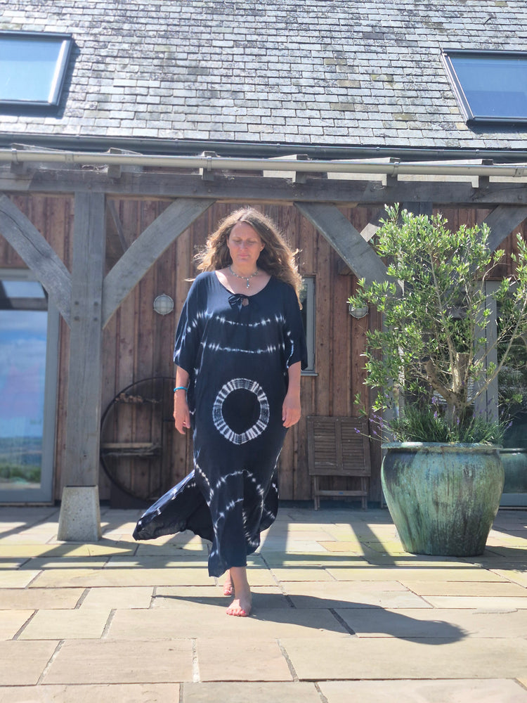 Kaftan maxi,one size, navy and blue loose and cool cover up in softest natural rayon
