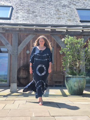 Kaftan maxi,one size, navy and blue loose and cool cover up in softest natural rayon