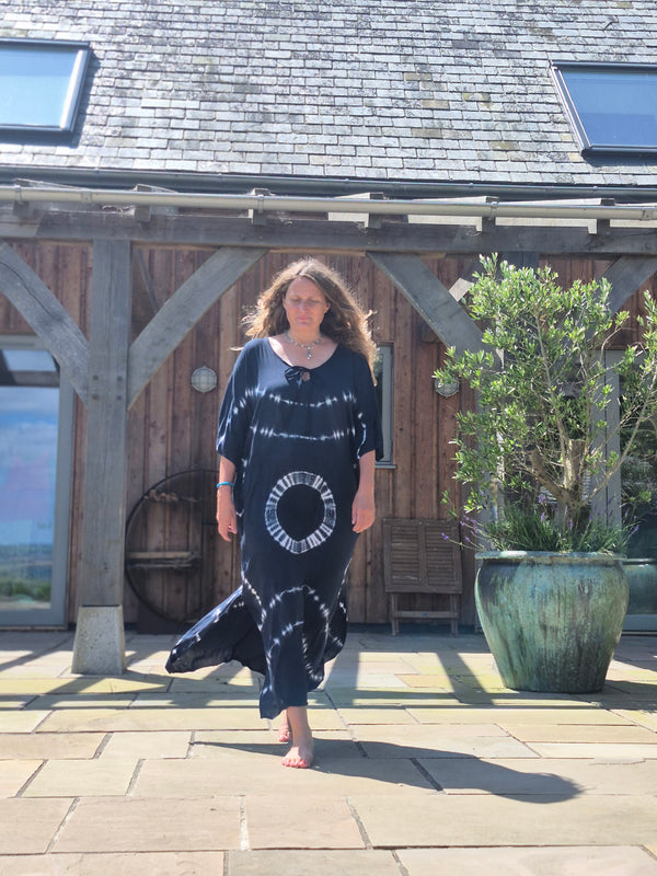 Kaftan maxi,one size, navy and blue loose and cool cover up in softest natural rayon