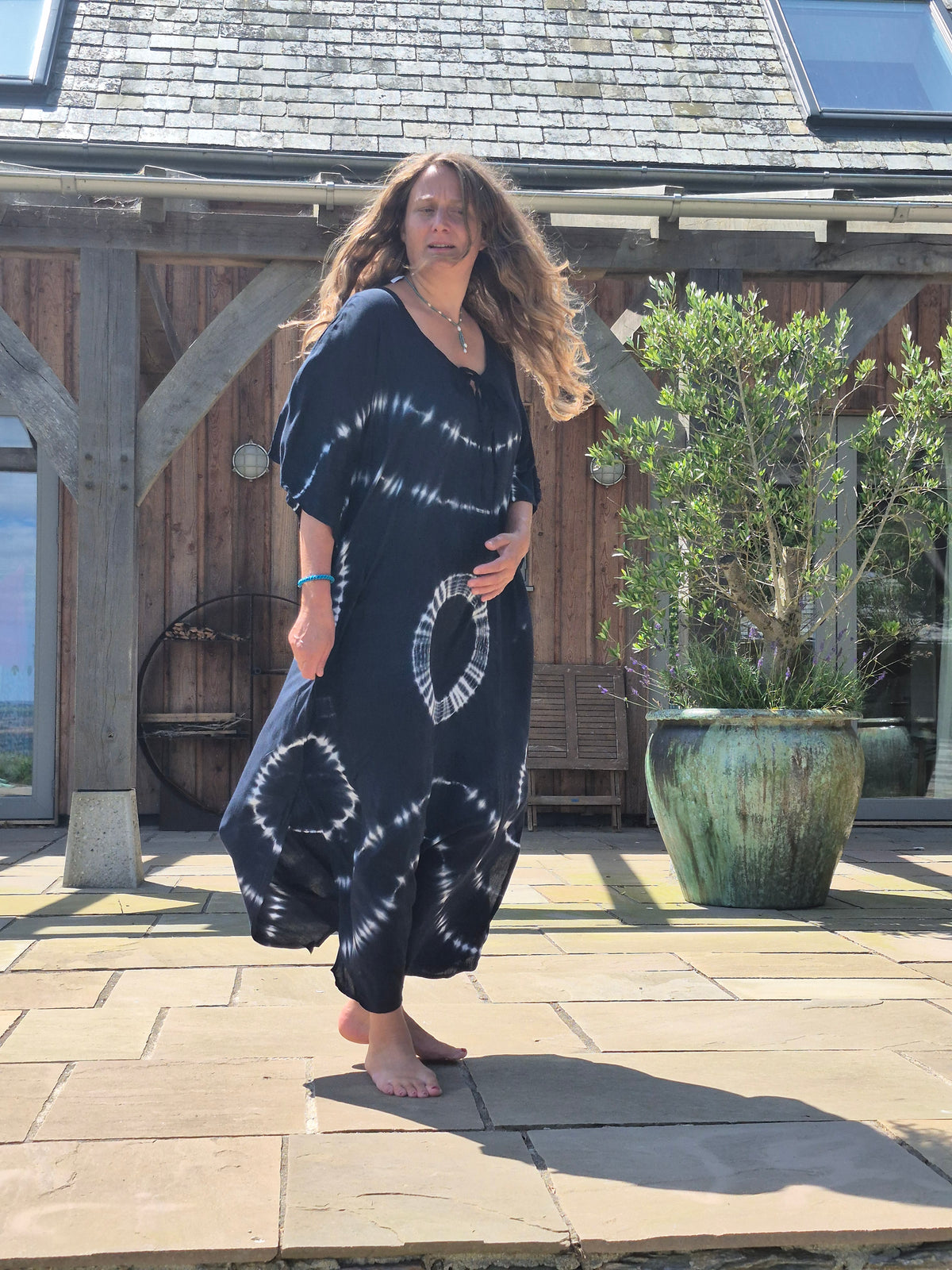 Kaftan maxi,one size, navy and blue loose and cool cover up in softest natural rayon