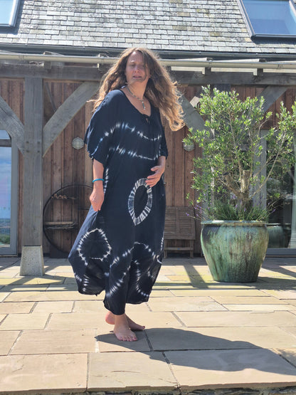Kaftan maxi,one size, navy and blue loose and cool cover up in softest natural rayon