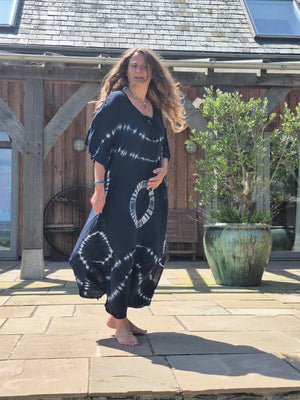 Kaftan maxi,one size, navy and blue loose and cool cover up in softest natural rayon